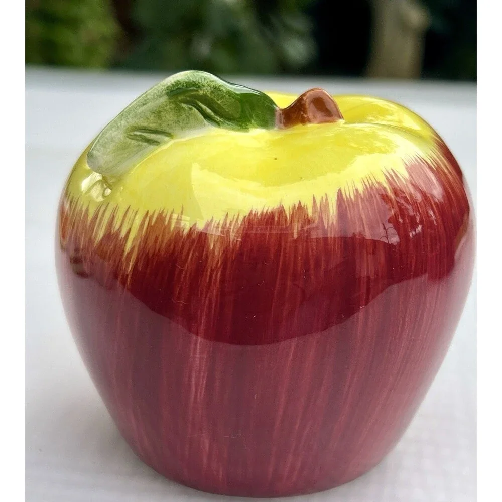 1990’s Apple Salt & Pepper Shaker Set Hand Painted Ceramic Teacher Gift